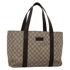 GUCCI GG Supreme Tote Bag PVC Beige Silver 141624 Auth 139858